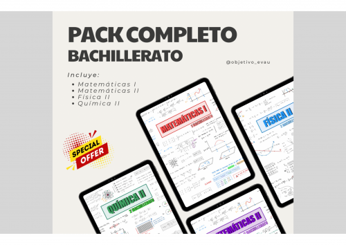 ⭐ Pack TODO Bachillerato: Mates I, Mates II, Física II y Química II (Temario completo)