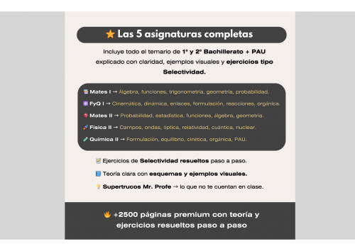 ⭐ Pack TODO Bachillerato Completo (5 asignaturas) → Selectividad PAU 2025/26