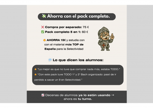 ⭐ Pack TODO Bachillerato Completo (5 asignaturas) → Selectividad PAU 2025/26