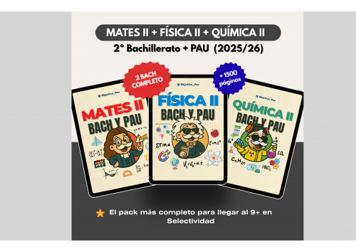 ⭐ Pack 2º Bachillerato Completo (Mates II + Física II + Química II) → Selectividad PAU 2025/26
