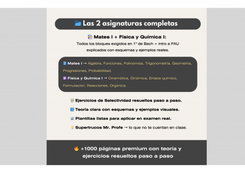 ⭐ Pack 1º Bachillerato Completo (Mates I + FyQ I) → Selectividad PAU 2025/26