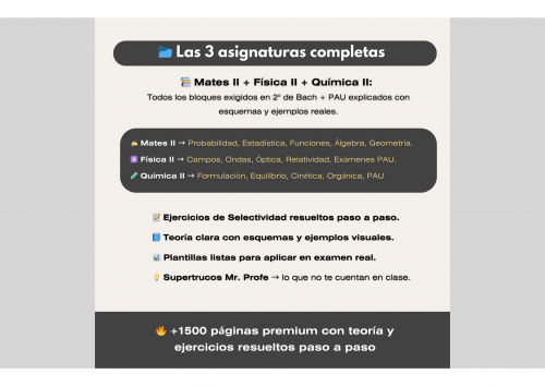 ⭐ Pack 2º Bachillerato Completo (Mates II + Física II + Química II) → Selectividad PAU 2025/26